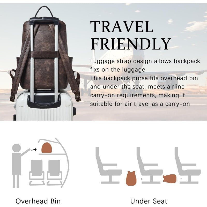 Laptop Backpack for Women 15.6 inch Laptop Leather Backpack Fashion Travel Backpacks for Work College Coffee