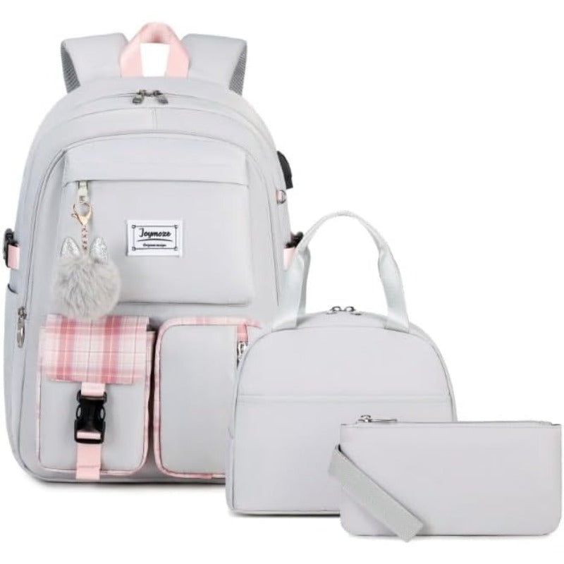 Women Fashion Travel Backpack Set Roomy Laptop Rucksack Set Casual Daypack for Girl Grey