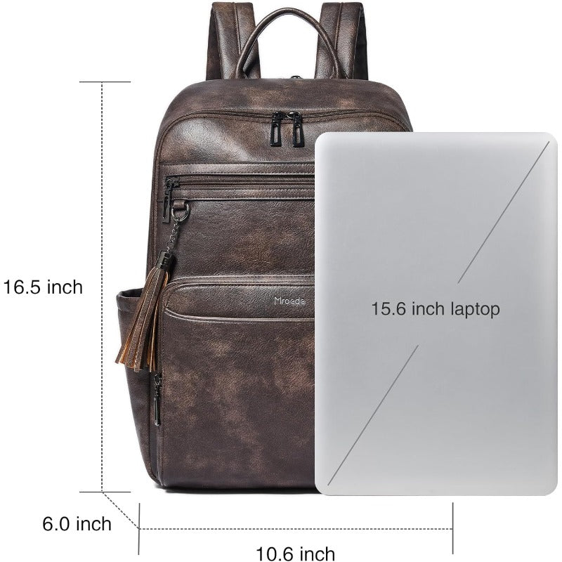 Laptop Backpack for Women 15.6 inch Laptop Leather Backpack Fashion Travel Backpacks for Work College Coffee