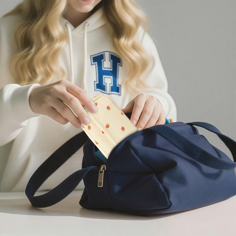 FINPAC Corduroy Triangle Pencil Case - Cute Kawaii Makeup & Pen Organizer Bag with Heart Cutouts