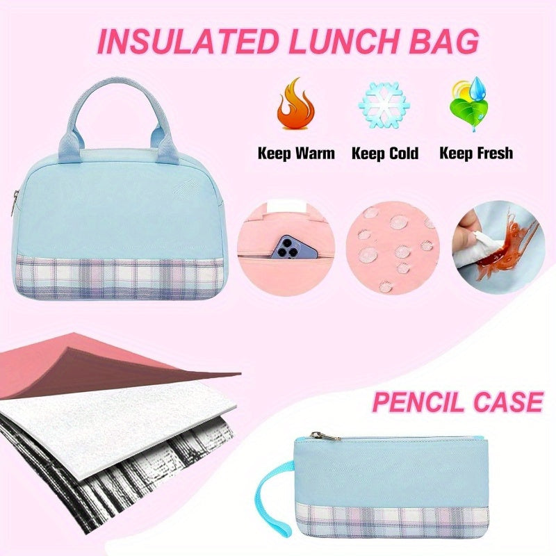 6pcs Japanese Kawaii Backpack Set with Plaid Laptop Bag