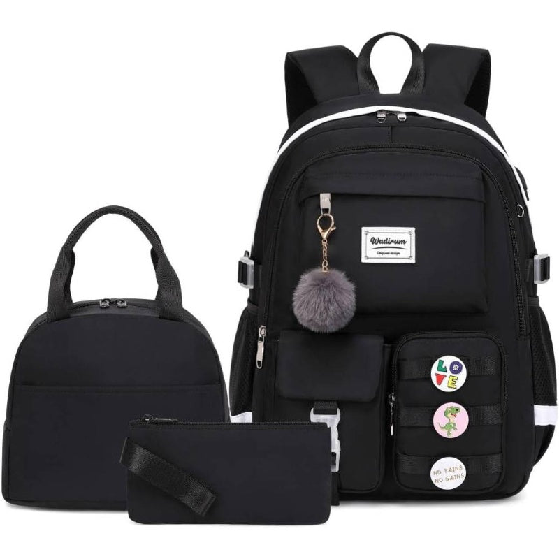 Women Casual Backpack Set School Bookbag Set Cute Laptop Ruaksack Black