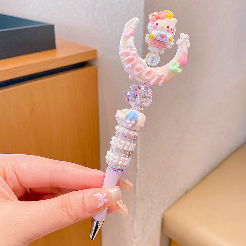 5pcs Sanrio HelloKitty Beaded pen Anime for my melody Crystal Sparkling Diamond Rotating Neutral Pen