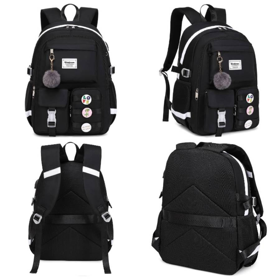 Women Casual Backpack Set School Bookbag Set Cute Laptop Ruaksack Black