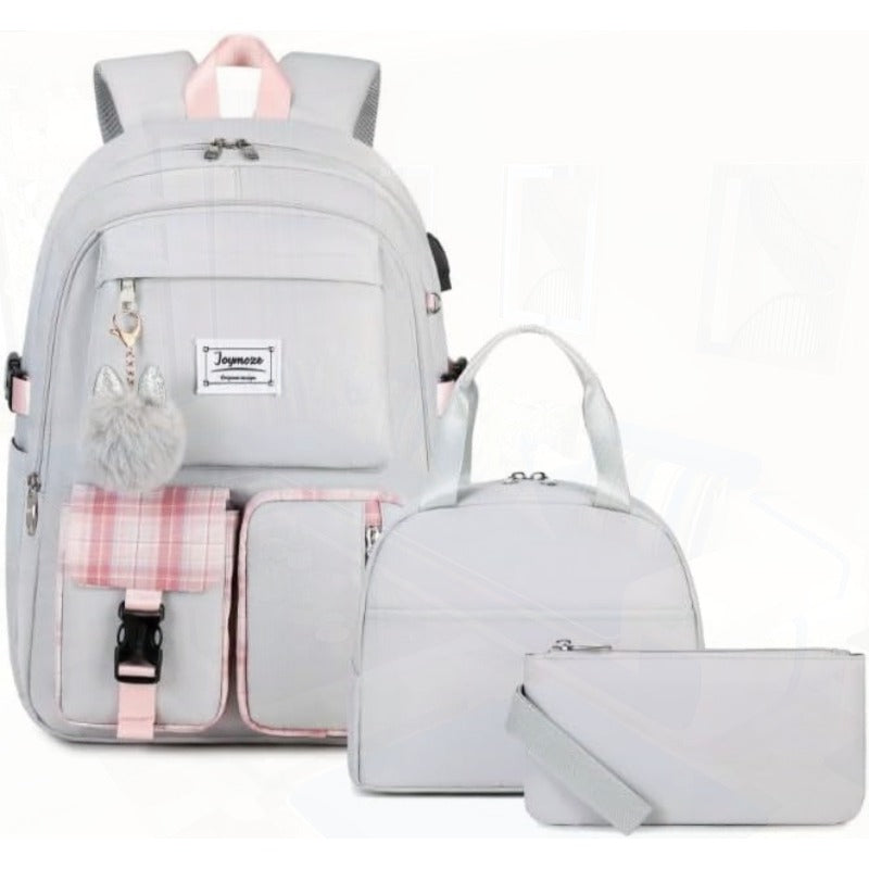 Women Fashion Travel Backpack Set Roomy Laptop Rucksack Set Casual Daypack for Girl Grey