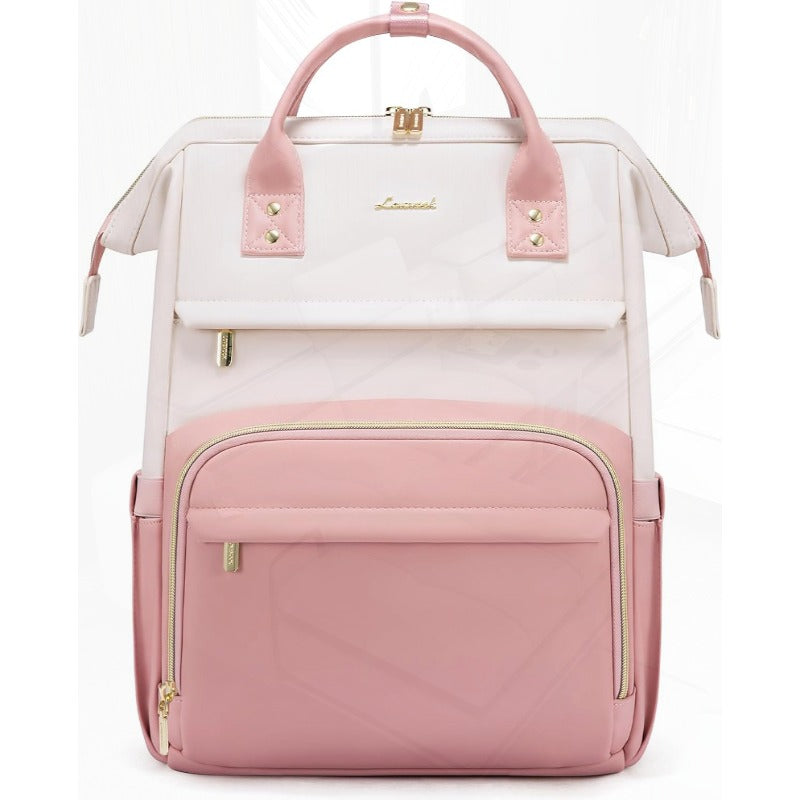 LOVEVOOK Leather Backpack for Women 15.6 Inch Laptop Bag Professional Work Tote for Nurse College Teacher Computer Travel Purse Beige WhitePink