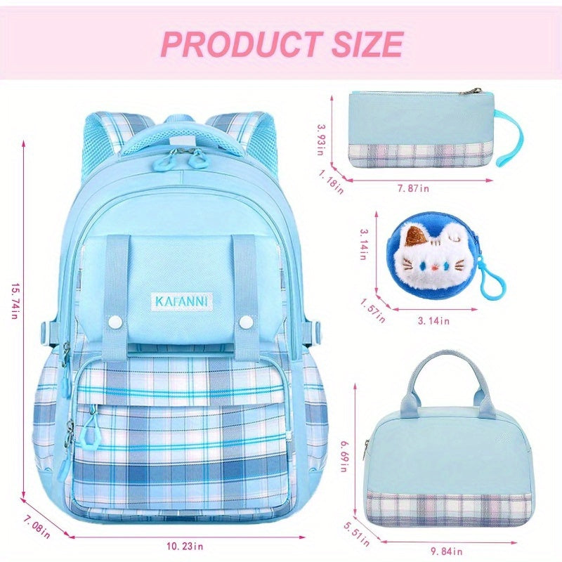 6pcs Japanese Kawaii Backpack Set with Plaid Laptop Bag