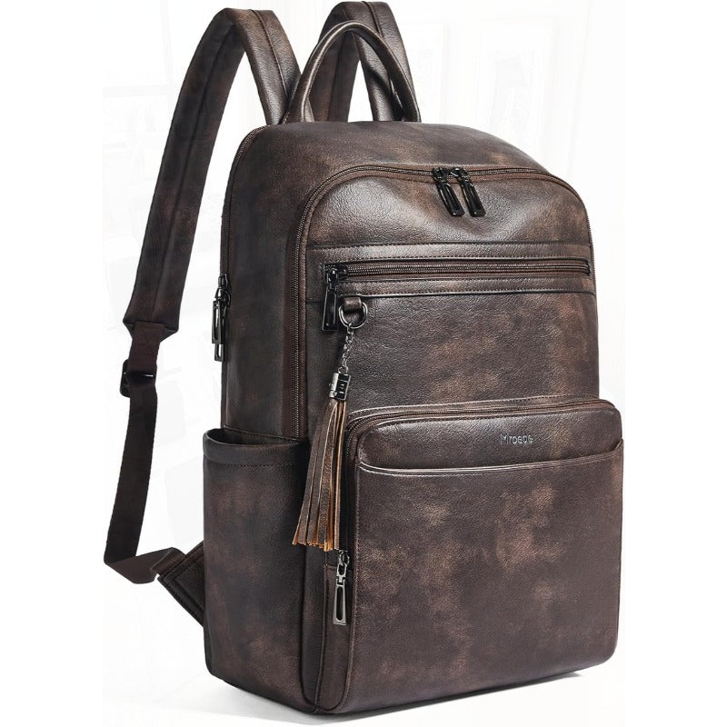 Laptop Backpack for Women 15.6 inch Laptop Leather Backpack Fashion Travel Backpacks for Work College Coffee