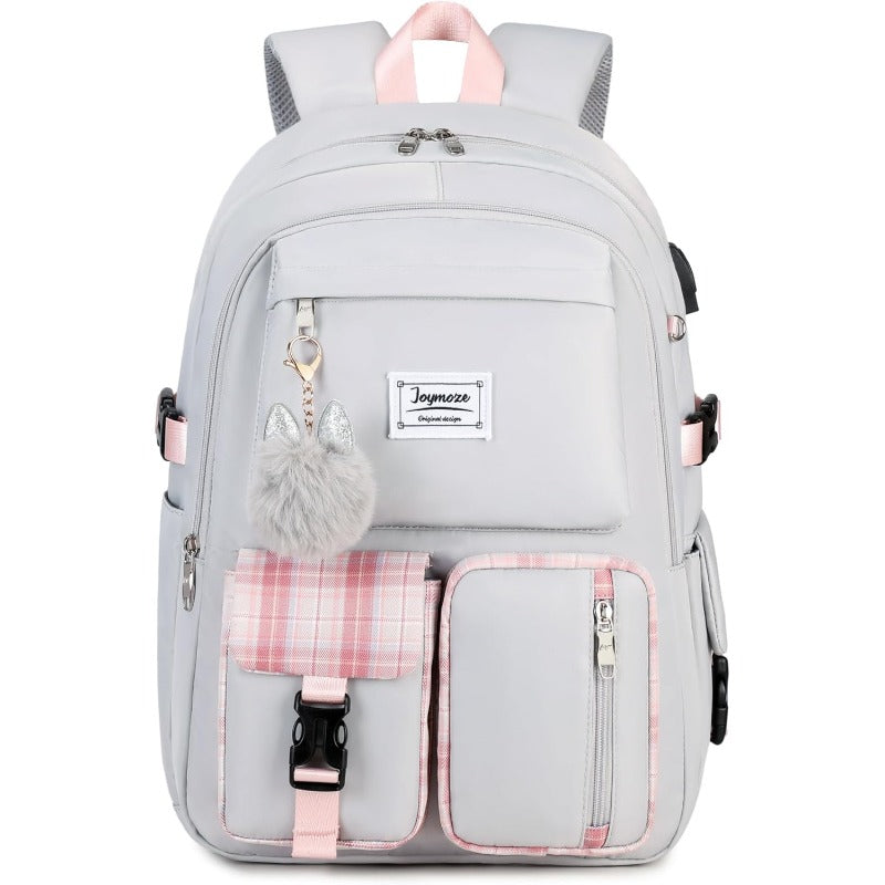 Women Fashion Travel Backpack Set Roomy Laptop Rucksack Set Casual Daypack for Girl Grey