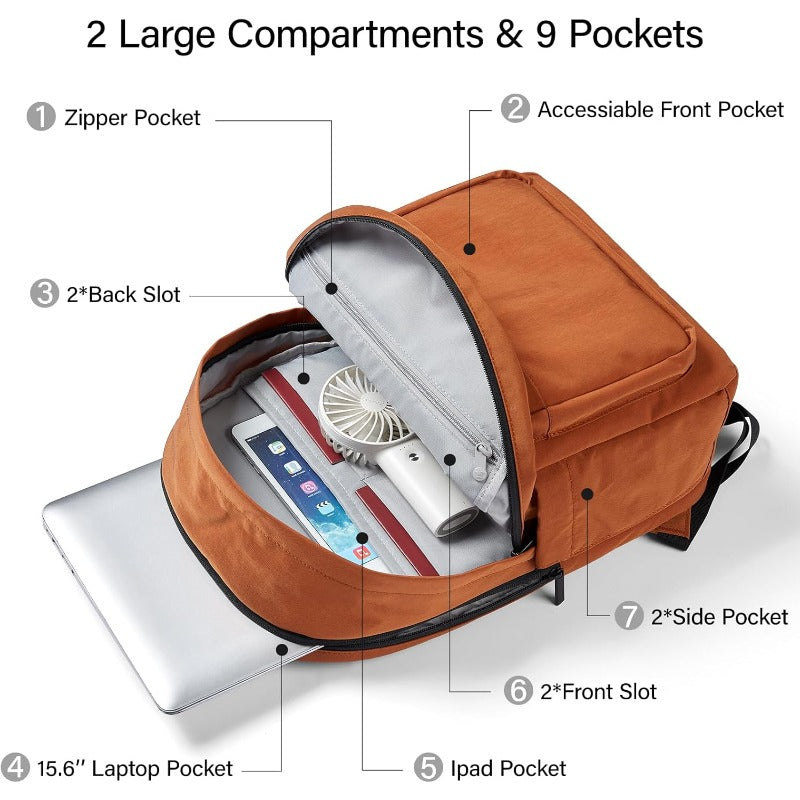 Hanke Travel Backpack for Women Men Small College Laptop Backpack Lightweight WaterResistant Work Bookbag Cute Casual Daypack for 15.6 Inch Laptop Reddish Brown
