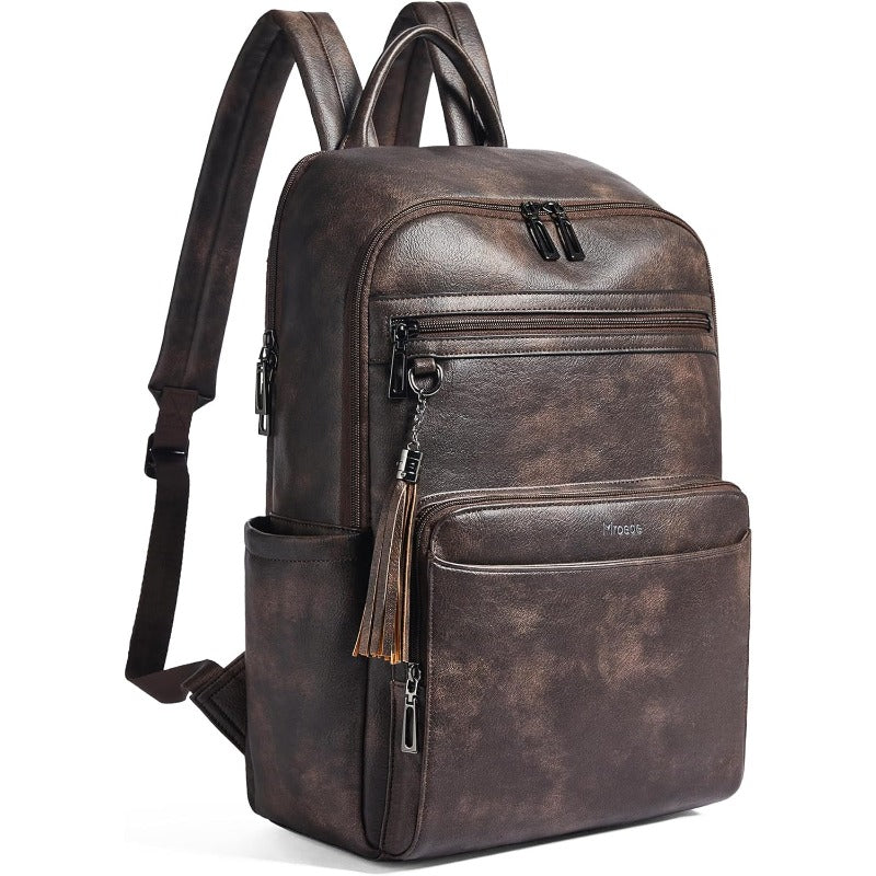Laptop Backpack for Women 15.6 inch Laptop Leather Backpack Fashion Travel Backpacks for Work College Coffee