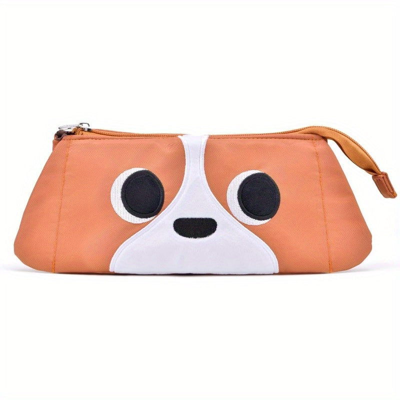 Hongdian Extra Large Capacity Pencil Case with Tan 3D Dog Face - Holds 70 Pens