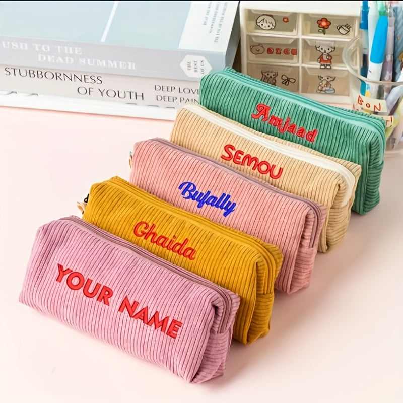 Cute Pencil Case Customizable Corduroy Pencil Case | Multi-Color Soft Textured Fabric