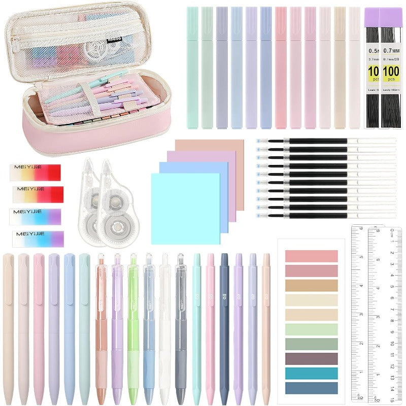 MoKo 56 PCS Aesthetic School Supplies with Pencil Pouch Cute Stationery Set for Students Office
