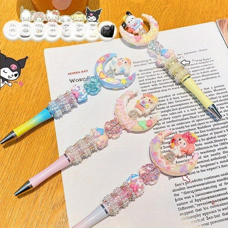 5pcs Sanrio HelloKitty Beaded pen Anime for my melody Crystal Sparkling Diamond Rotating Neutral Pen