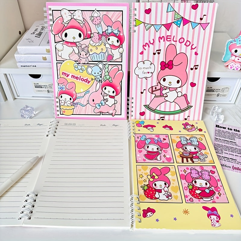 4pcs Sanrio for my melody Spiral Notebooks - Cute Cartoon Design with Pink Bows