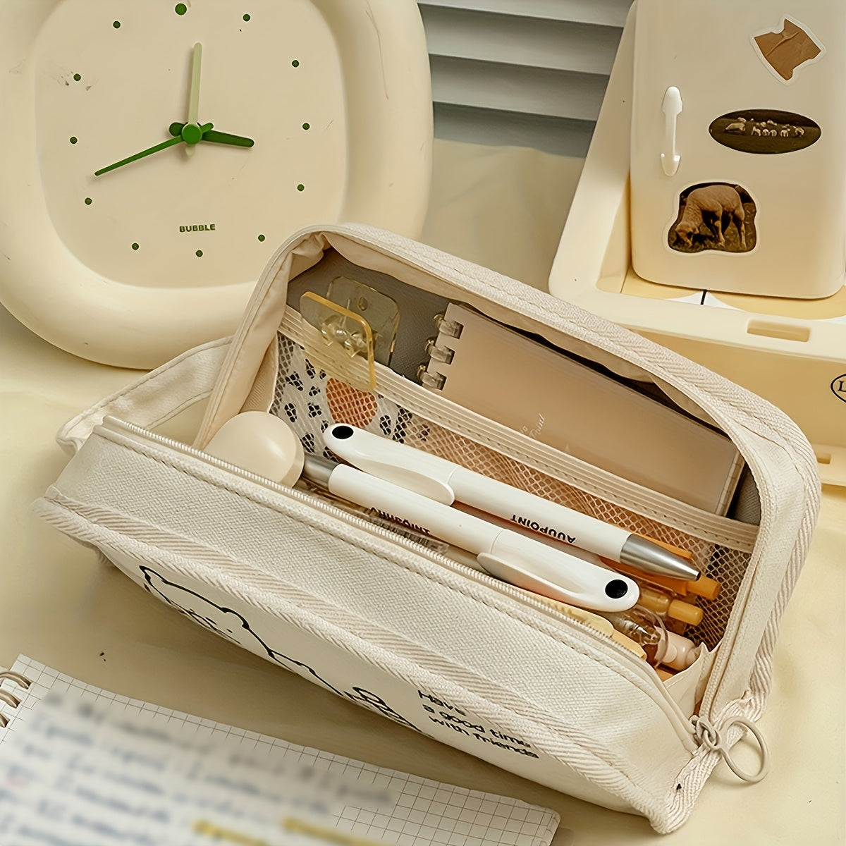 Stylish Large Capacity Canvas Pencil Case - Zippered Multi-Layer Pencil Box