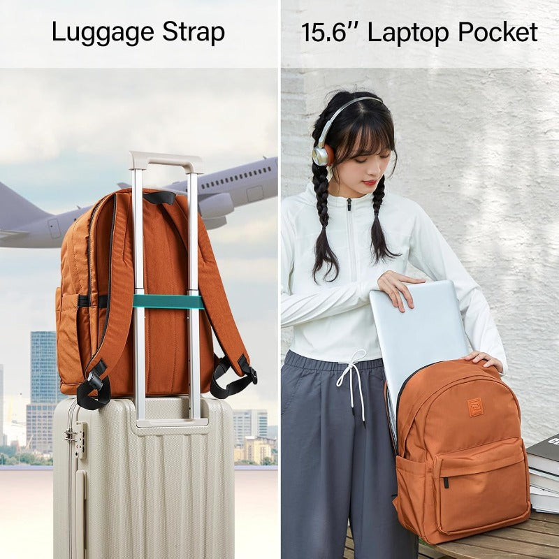 Hanke Travel Backpack for Women Men Small College Laptop Backpack Lightweight WaterResistant Work Bookbag Cute Casual Daypack for 15.6 Inch Laptop Reddish Brown