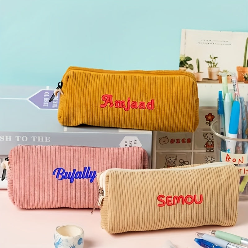 Cute Pencil Case Customizable Corduroy Pencil Case | Multi-Color Soft Textured Fabric