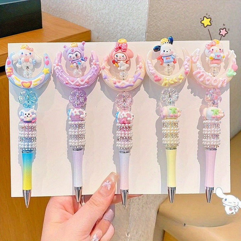 5pcs Sanrio HelloKitty Beaded pen Anime for my melody Crystal Sparkling Diamond Rotating Neutral Pen