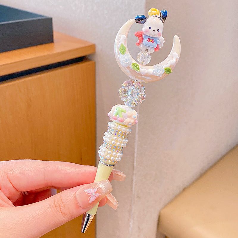 5pcs Sanrio HelloKitty Beaded pen Anime for my melody Crystal Sparkling Diamond Rotating Neutral Pen