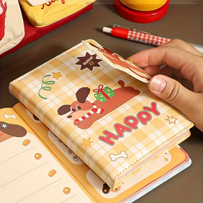 80 Sheets Cute Cartoon Dog Design A6 Notebook with Magnetic Buckle