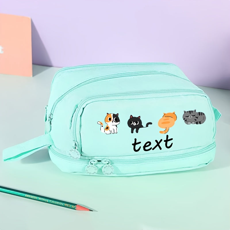1pc Customizable Cat Pencil Case - Personalized Text, Cute Cat Design