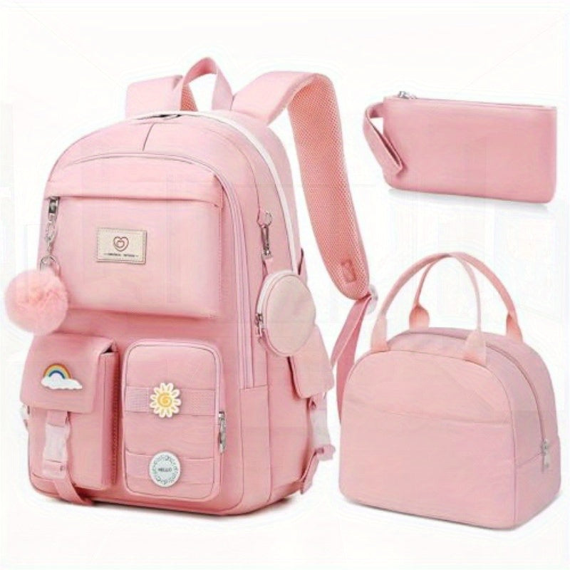 Cute Pink Glass Backpack for Girls - Large Capacity Multifunctional School Bag with Multiple Compartments