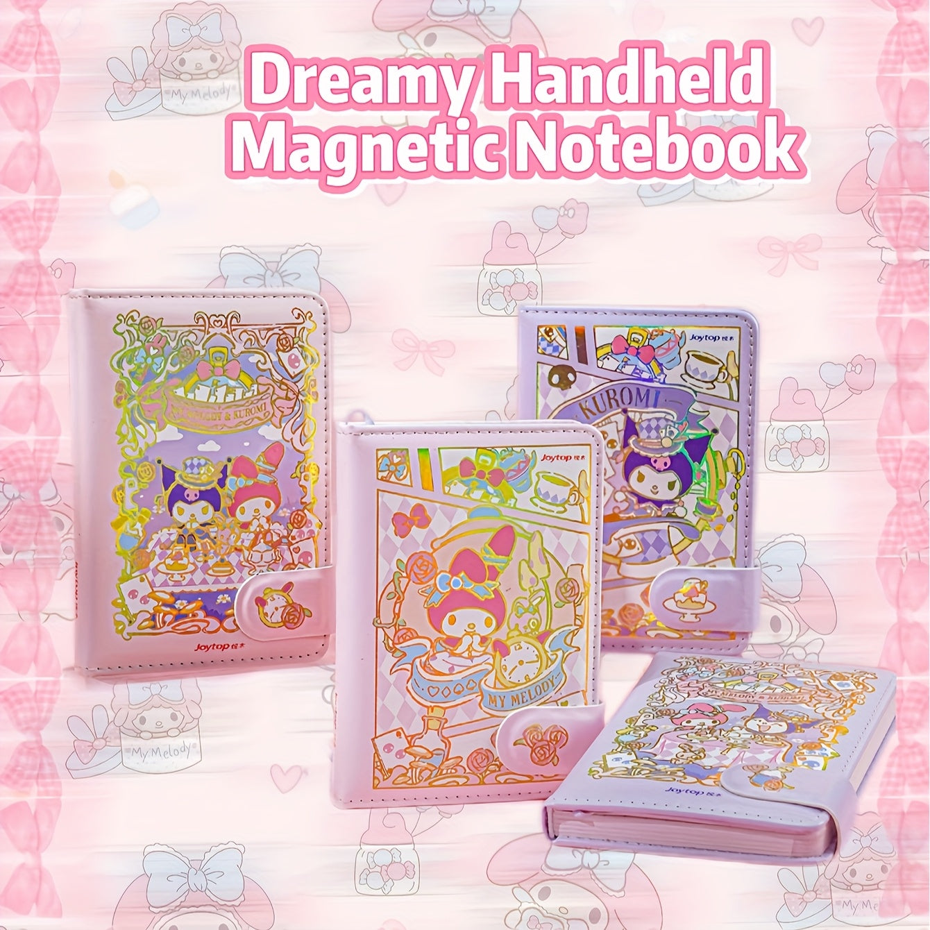 1pc A6 Magnetic Closure Notebook with Cartoon Print - Dreamy Handled Matte Journal