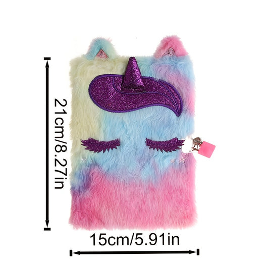 2pcs Cute colorful tie-dye unicorn notebook set, plush material diary