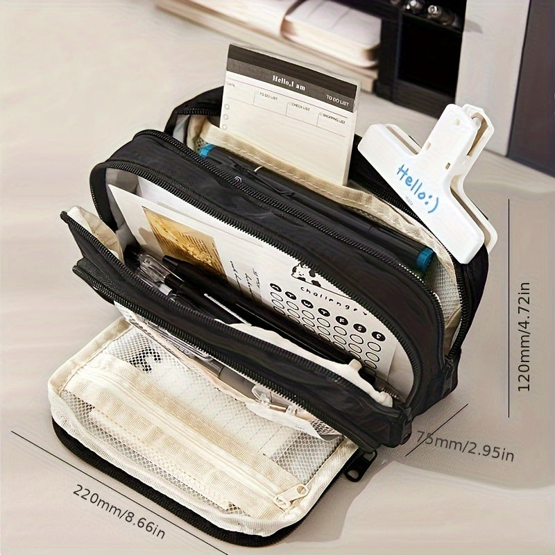Large Capacity Oxford Cloth Pencil Case with Multiple Pockets - Durable Handheld Stationery Organizer for School