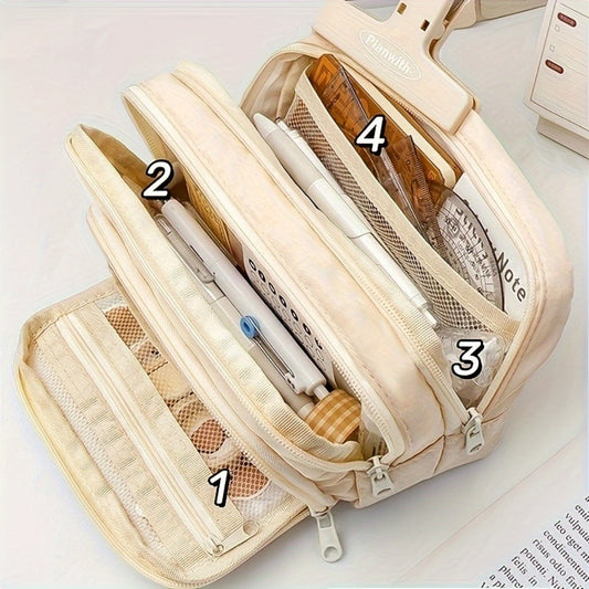 Extra-Large Pencil Case - Durable Polyester, Multi-Compartment Organizer for School & Office Supplies