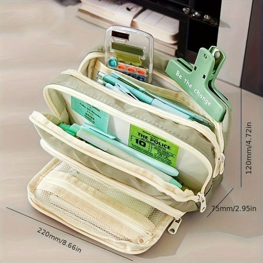 Large Capacity Oxford Cloth Pencil Case with Multiple Pockets - Durable Handheld Stationery Organizer for School