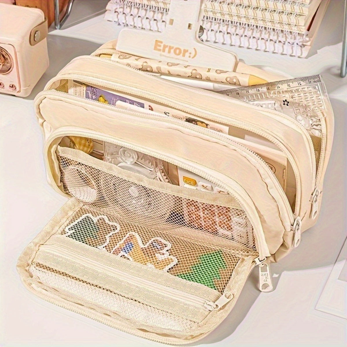 Large Capacity Oxford Cloth Pencil Case with Multiple Pockets - Durable Handheld Stationery Organizer for School