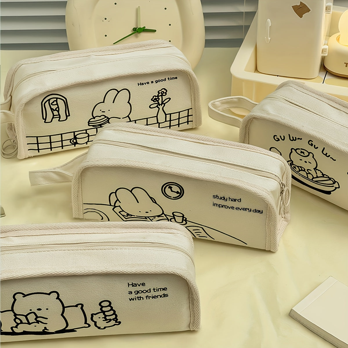 Stylish Large Capacity Canvas Pencil Case - Zippered Multi-Layer Pencil Box