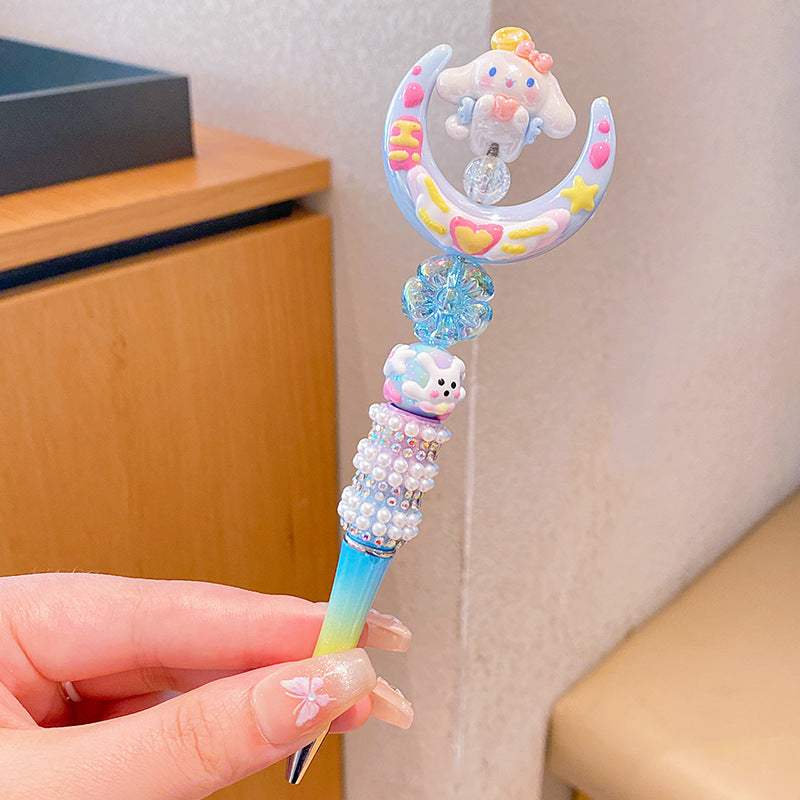 5pcs Sanrio HelloKitty Beaded pen Anime for my melody Crystal Sparkling Diamond Rotating Neutral Pen