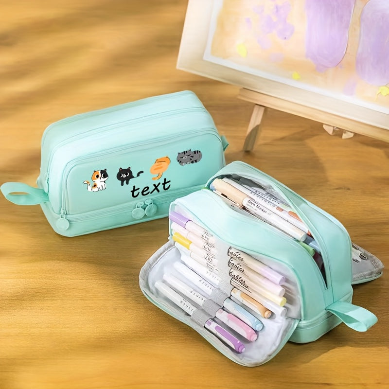 1pc Customizable Cat Pencil Case - Personalized Text, Cute Cat Design