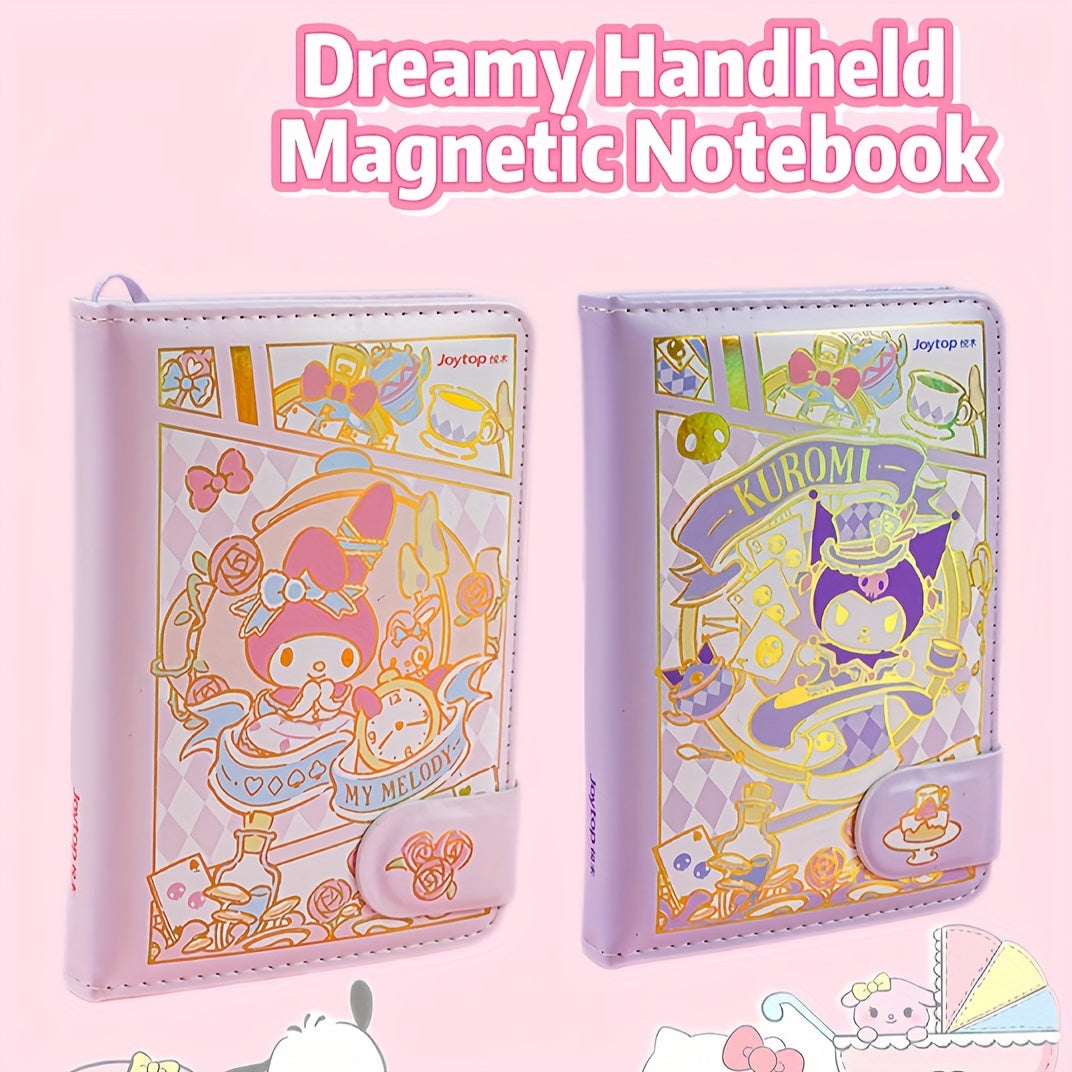 1pc A6 Magnetic Closure Notebook with Cartoon Print - Dreamy Handled Matte Journal