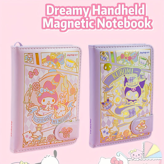 1pc A6 Magnetic Closure Notebook with Cartoon Print - Dreamy Handled Matte Journal