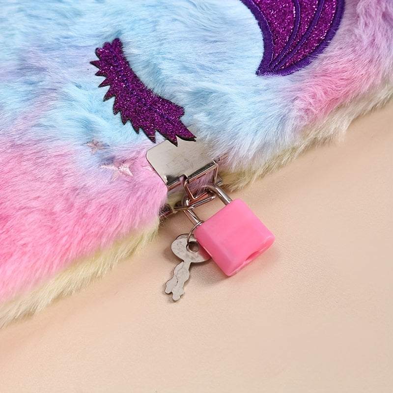 2pcs Cute colorful tie-dye unicorn notebook set, plush material diary