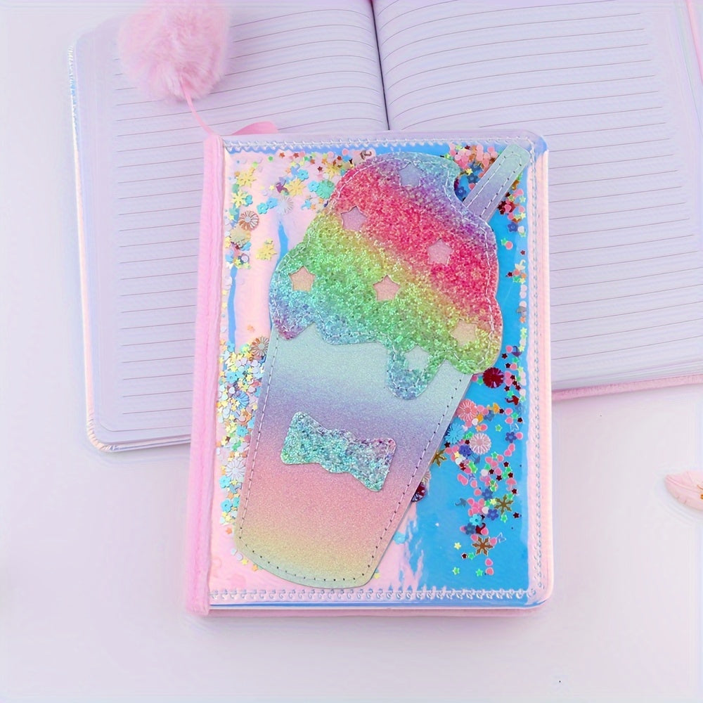 Sparkling Pink Lollipop Notebook for Girls - Glittery Candy Diary with Plush Pom-Pom