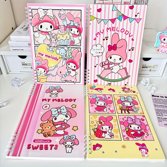 4pcs Sanrio for my melody Spiral Notebooks - Cute Cartoon Design with Pink Bows