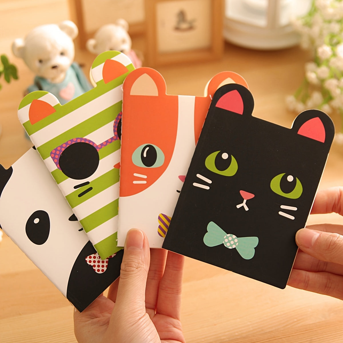 4pcs Cute Animal Mini Steno Pads Cartoon Softcover Notebook Creative Dual-Purpose Office Study Gift Set