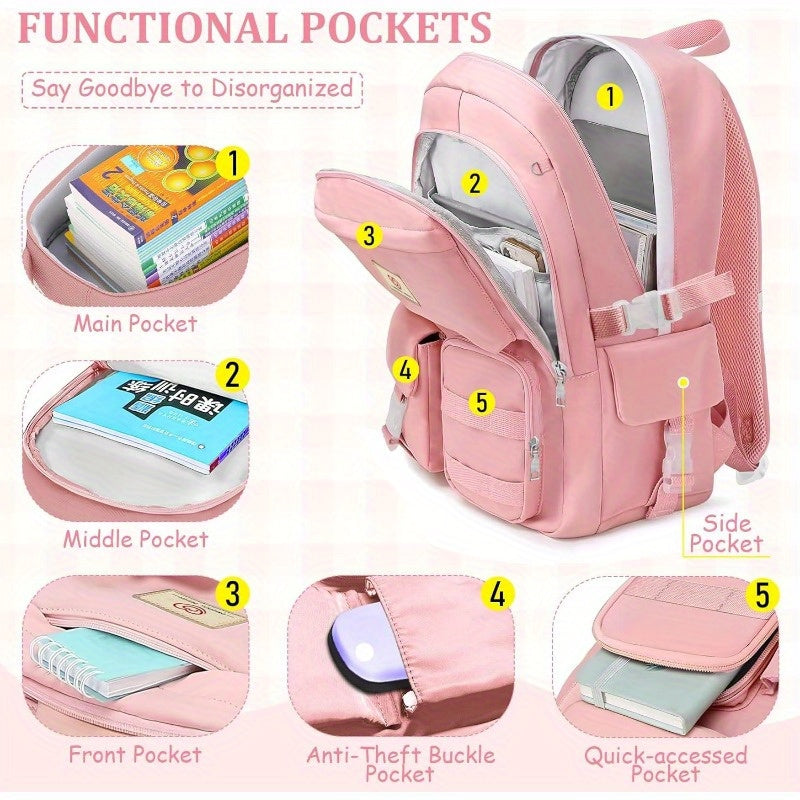 Cute Pink Glass Backpack for Girls - Large Capacity Multifunctional School Bag with Multiple Compartments