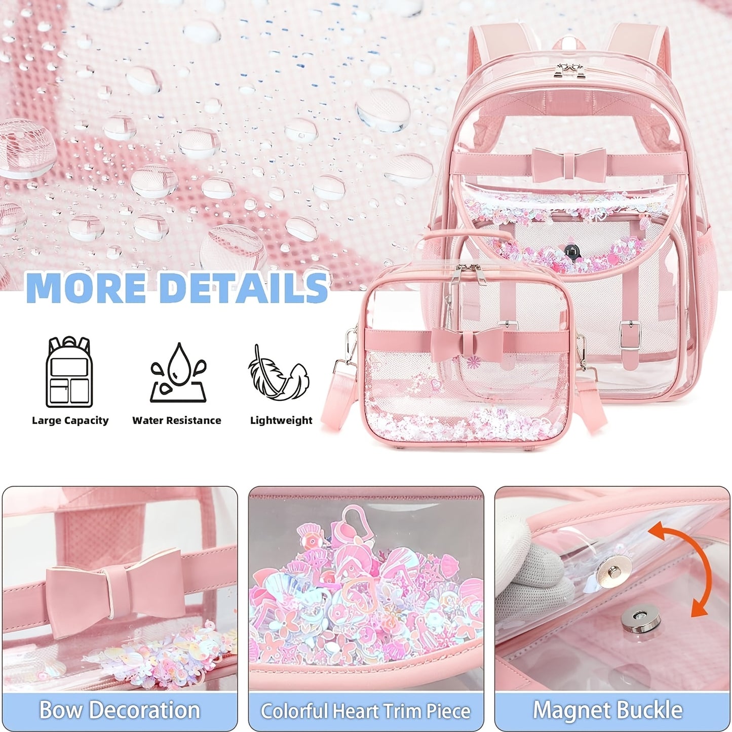 Clear Backpack for Girls and Boys 2 count Bookbag Stadium Approved Daypack Transparent School Bag