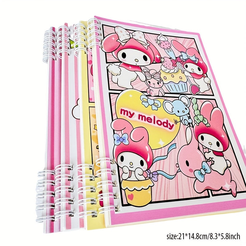 4pcs Sanrio for my melody Spiral Notebooks - Cute Cartoon Design with Pink Bows