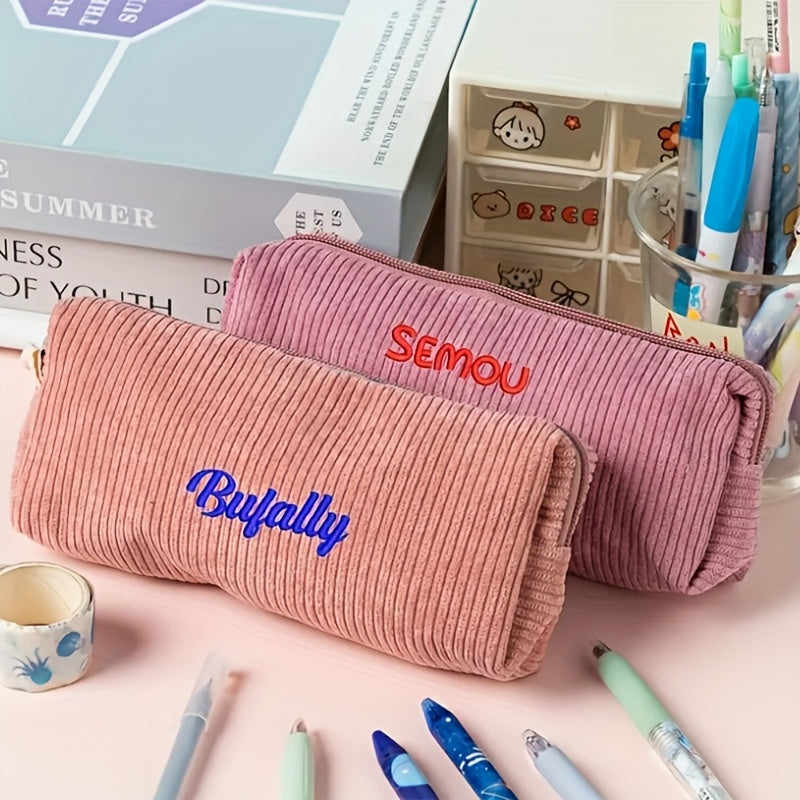 Cute Pencil Case Customizable Corduroy Pencil Case | Multi-Color Soft Textured Fabric