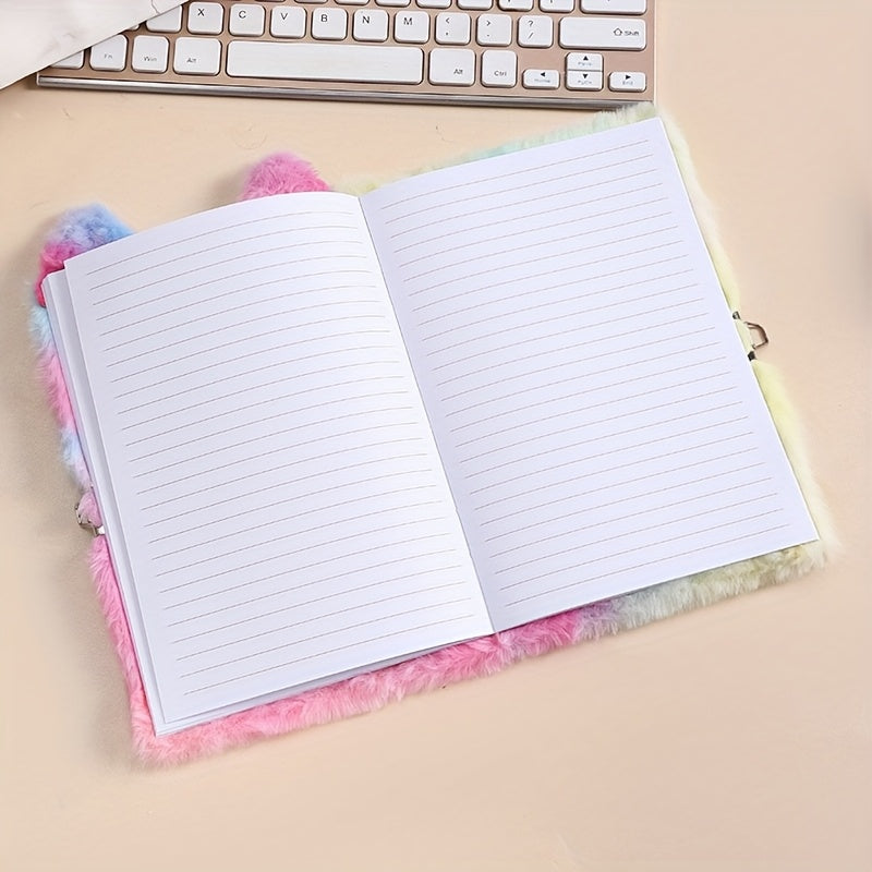 2pcs Cute colorful tie-dye unicorn notebook set, plush material diary