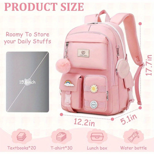 Cute Pink Glass Backpack for Girls - Large Capacity Multifunctional School Bag with Multiple Compartments