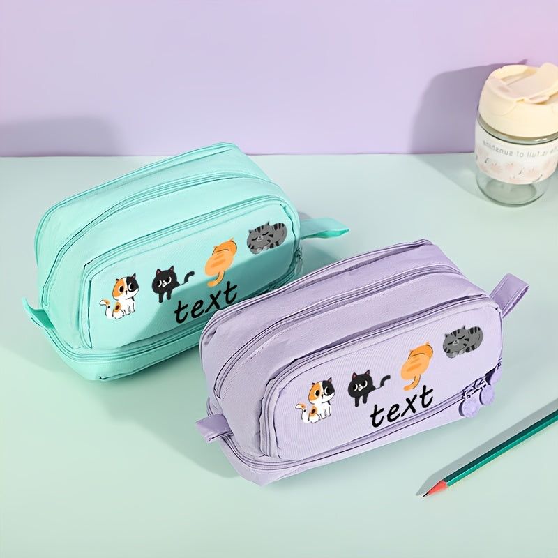1pc Customizable Cat Pencil Case - Personalized Text, Cute Cat Design